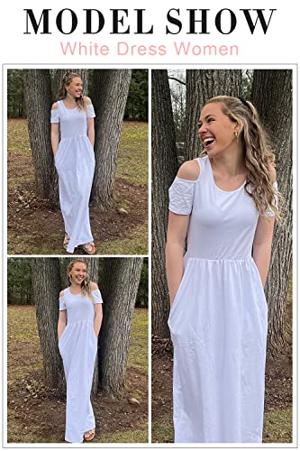 STYLEWORD Women's 2025 Summer Maxi Long Dresses Cold Shoulder Sundress with Pocket2