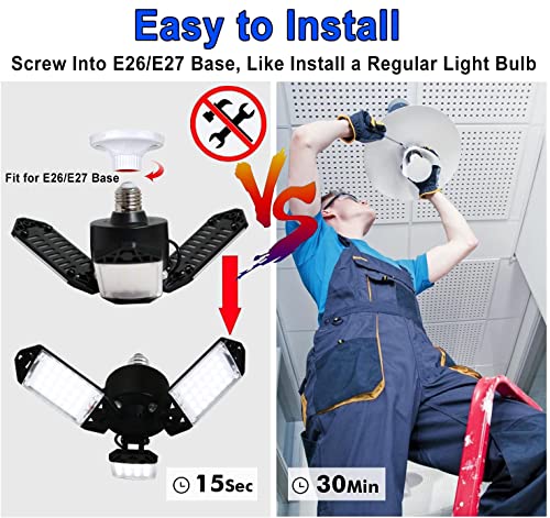 led garage light 80w 8000 lumen ceiling lights with 3 adjustable panels 6500k daylight light bulb fixture led lights for garage workshop