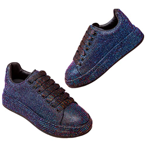 Women's Fashion Thick Sole Sneakers Glitter Gradient Colors Rhinestones Lace-Up Casual Sports Shoes4