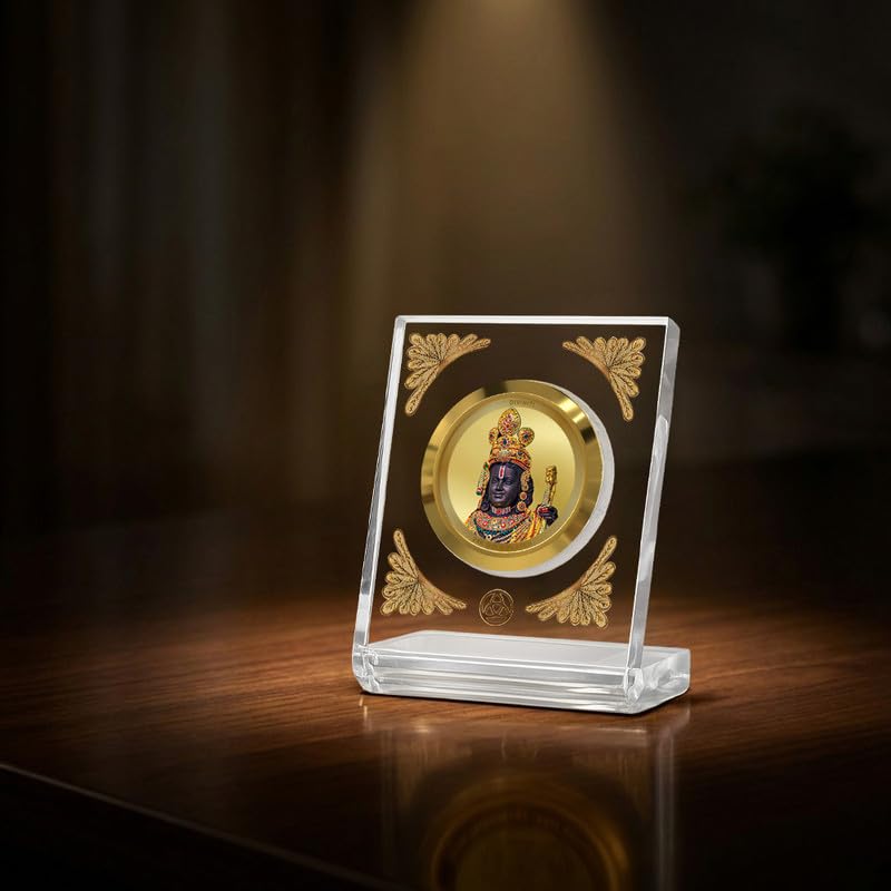 Image of DIVINITI 24K Gold Plated Lord Ram Lalla With Arch Acrylic Frame for Car Dashboard, Home Temple & Office Table | Premium Spiritual Gift, Blessings for Protection & Positivity, 8x7 cm