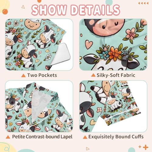 senya Cute Cow C Satin Summer Pajama Sets Silk Short Sleeve Button Down Sleepwear3