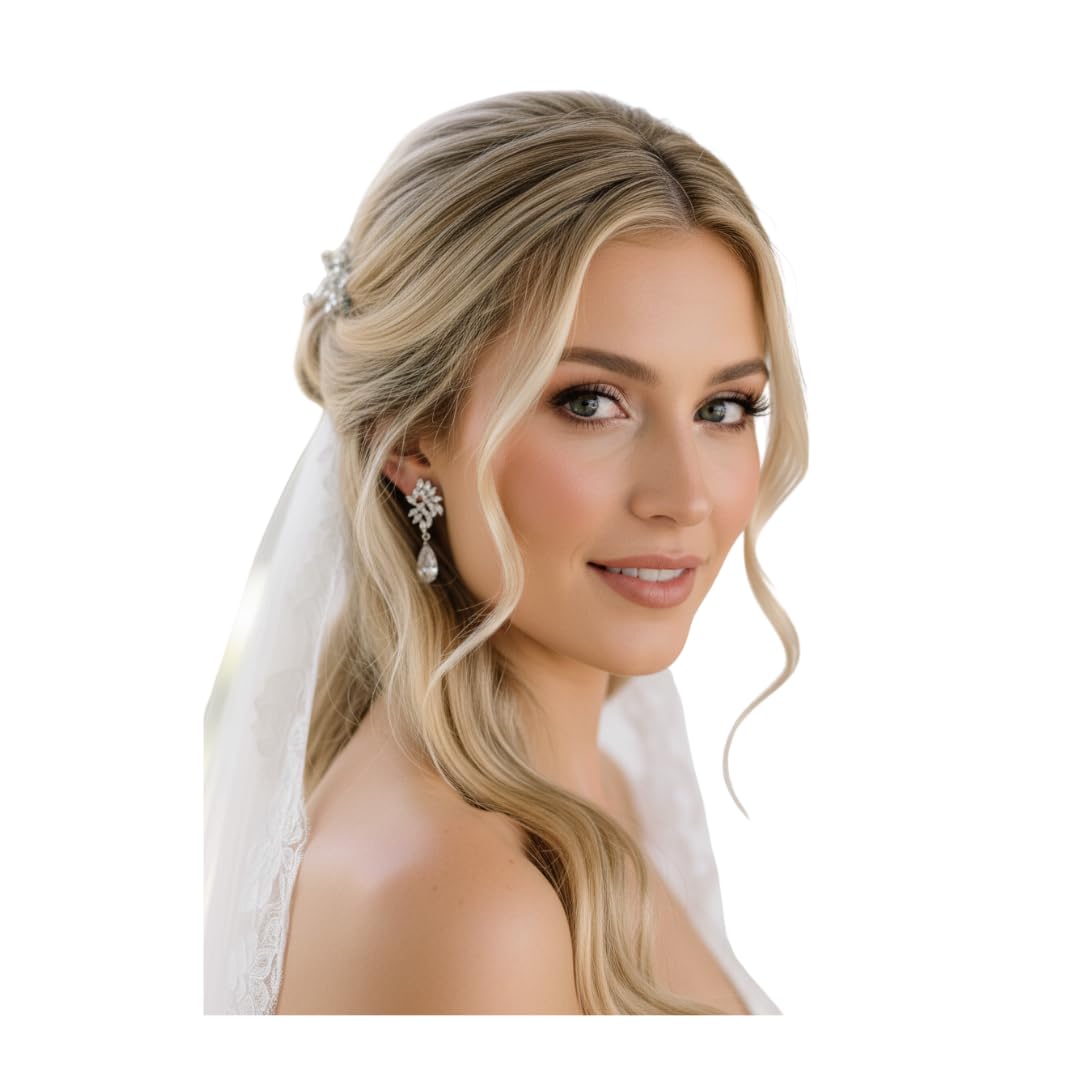ONDEGO® Zirkonia Tropfen Ohrringe Damen – Silber XXL Ohrhänger – Glitzernde Creolen mit Tropfenanhänger, elegantes Schmuckstück inkl. Geschenkbox für Hochzeit, Ball & besondere Anlässe