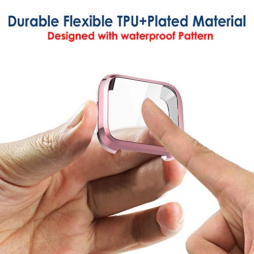 Simpeak 5Pack Soft Screen Protector Bumper Case Compatible With Fitbit Versa Smartwatch, Full Protection, Rose Pink/Clear/Silver/Black/Rose Gold #TOP2