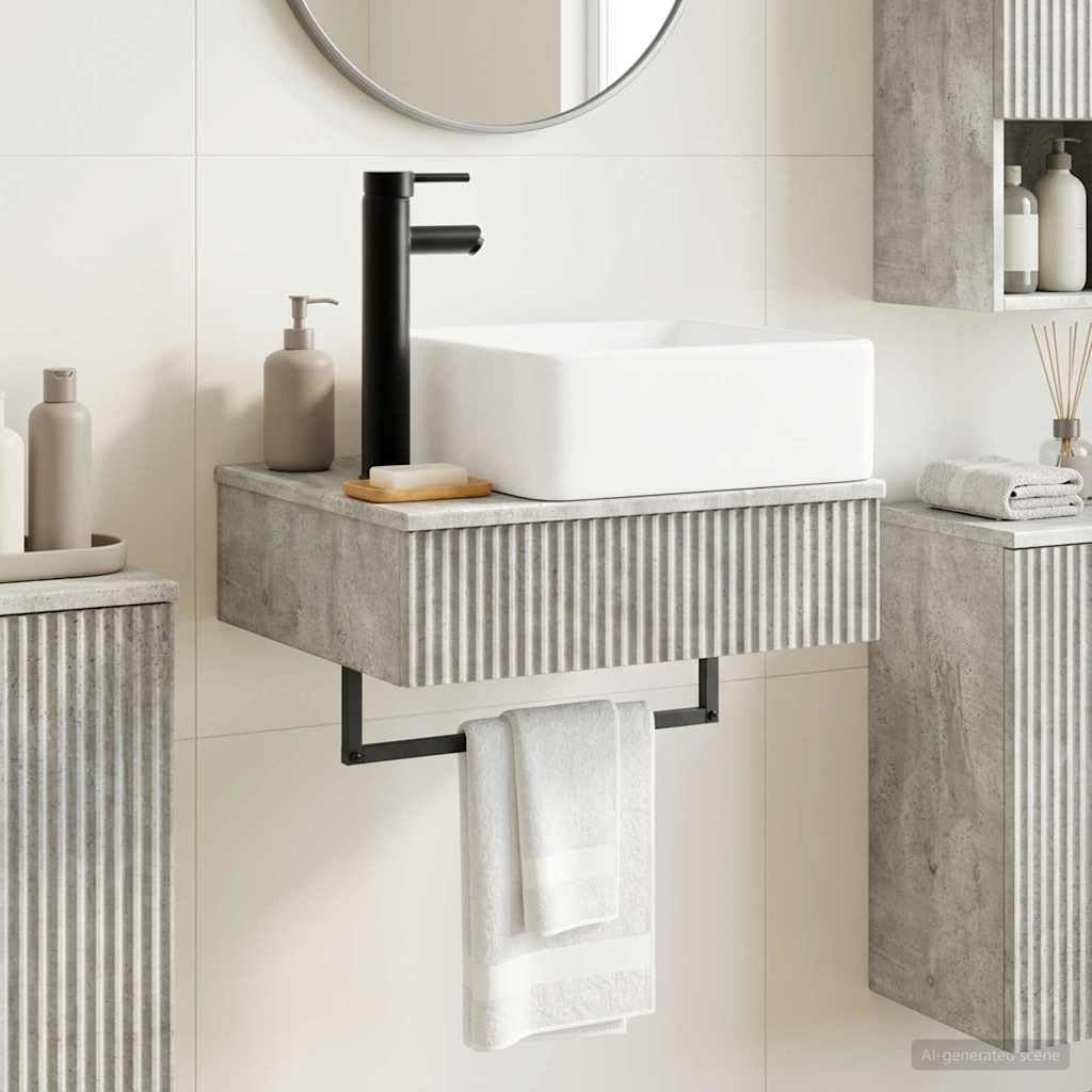 Lavabo de pared gris cemento 53 x 35 x 39 cm | Madera Ingeniarizada, Lavabo Integrado, Drenaje Rápido, Montaje En Pared, Solo Uso Interior