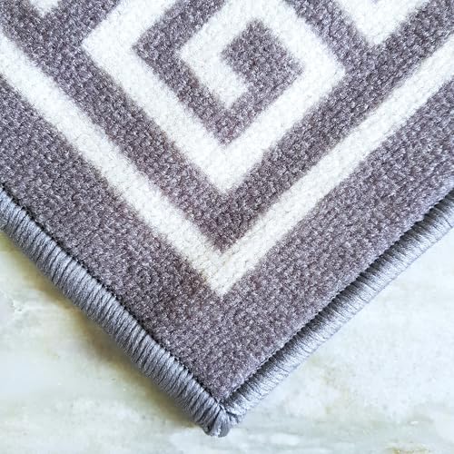Image of Matz&More Greek Single Line Rug | 100x150 CM | Grey White | Soft Nylon Loop Pile with Anti-Slip Gel Backing | Living Room, Bedroom & Office Floor Carpet