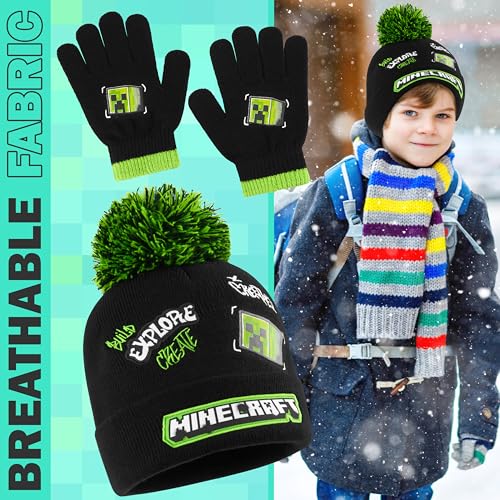 Image of Minecraft Winter Set for Boys, Teens, 3 Piece Hat Scarf Gloves or 2 Piece Gloves & Hat, Winter Accessories, Gifts for Boys