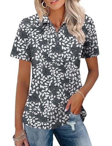 Image of LOMON Womens Golf Polo Shirts Summer Short Sleeve 1 /4 Zip Tops Moisture Wicking Casual Tennis Activewear with Pockets