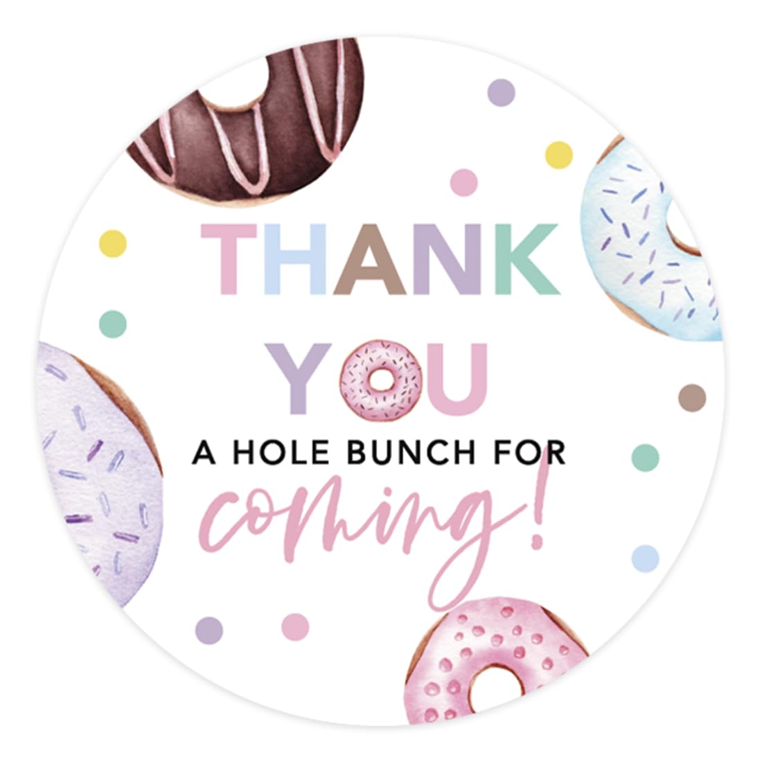Andaz Press Kids Party Favor Thank You Stickers, 80-Pack 2-Inch Round Thank You A Hole Bunch for Coming Donut Birthday Sticker Labels for Kids, Boys & Girls, 1st Birthday Party Favors, Donut Theme