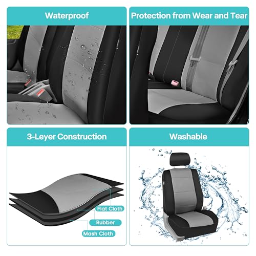 FH Group Waterproof Neoprene Car Seat Covers Rear Set– Universal Fit Split Bench Back Seat Cover, Durable Automotive Seat Protector for Cars, SUVs & Vans, Gray/Black by FH Group - Used condition - Image 4
