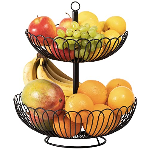 Chefarone Obst Etagere 34 cm - XL Obstschale Metall für mehr Platz auf der Arbeitsplatte - Etageren mit Obstschalen - dekorativer Obstkorb (schwarz)