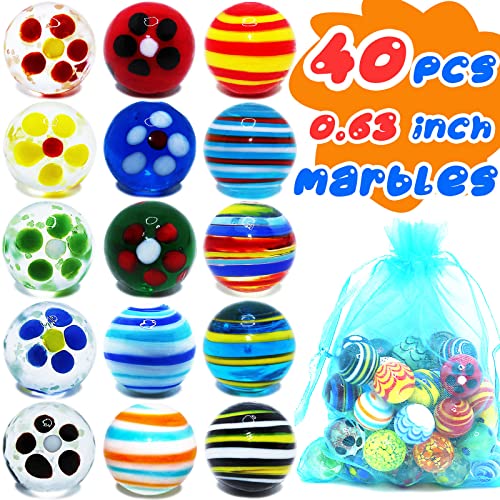 Image of 40 PCS Glass Marbles for Kids, 35 Colorful Assorted Marbles and 5 Glow in The Dark, Marble Run Games Accessories for Boys and Girls, Beautiful Marble Bulk for Home Decoration
