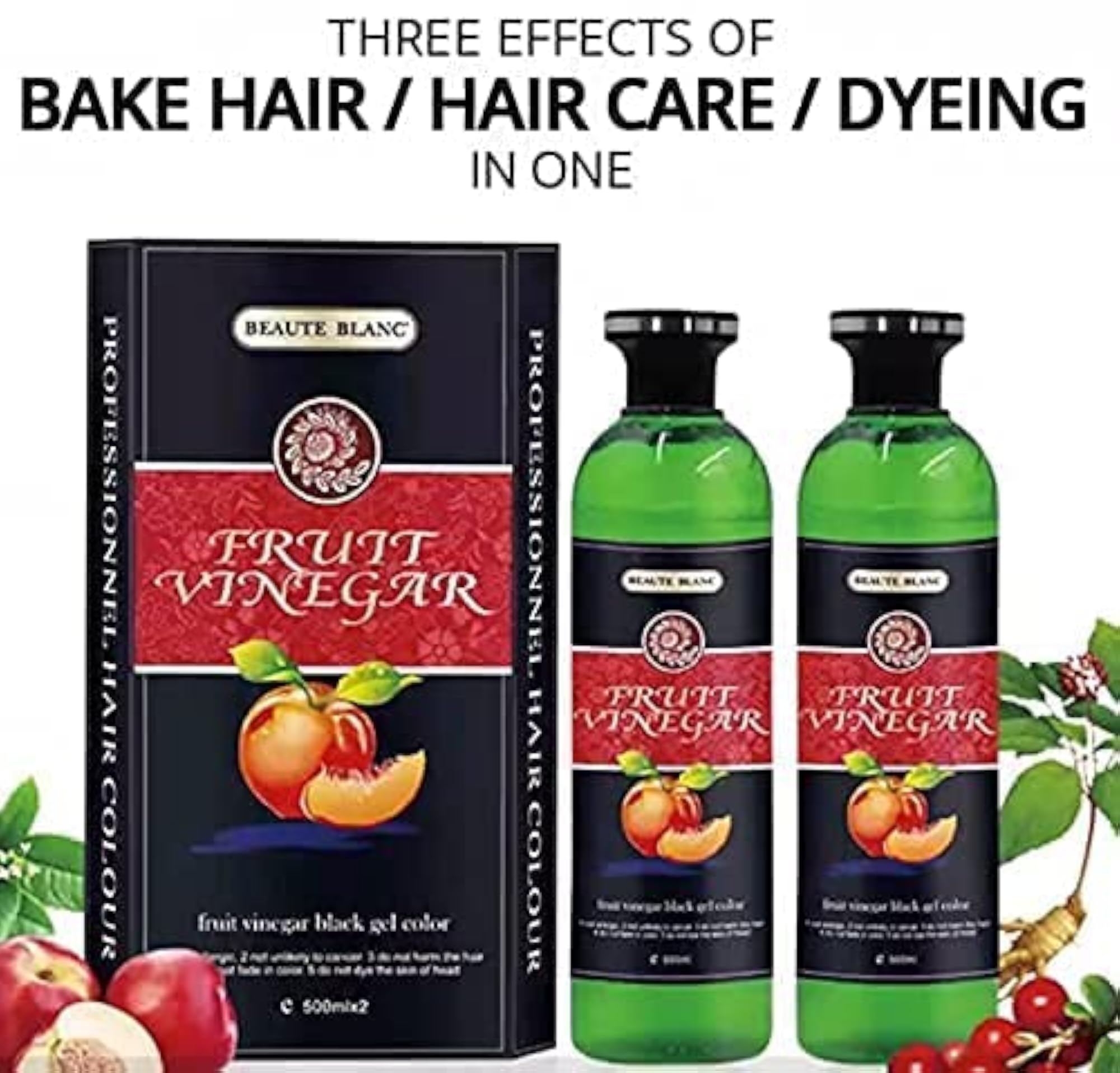 Fruit Vinegar Hair Dye for Men & Women, Long Lasting Black, 100 ml