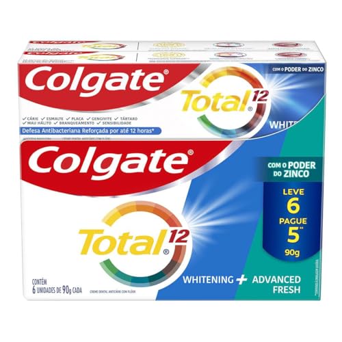 Creme Dental Para Branqueamento Colgate Total 12 Whitening & Advanced Fresh 90g Promo Leve 6 pague 5