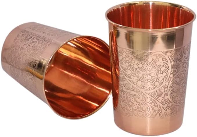 BRACOP® Vasos de cobre para agua juego de 2 jarra jarra de cobre puro vaso taza cristalería jarra de agua de vidrio con relieve Ayurveda taza Moscow Mule para jugo