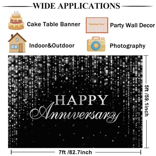 Fondo Fotográfico Happy Anniversary 7x5ft Plata miniatura 6