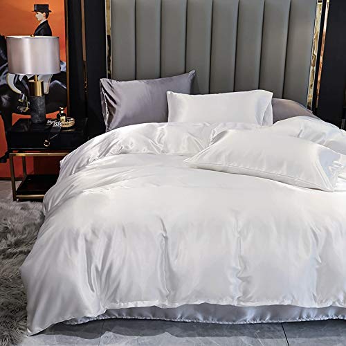 Labstandard White Satin Duvet Cover Queen Size Set, Luxury Silky Like White Duvet Cover Bedding Set With Zipper Closure, 3 Pieces 1 Duvet Cover + 2 Pillow Cases (No Comforter) #TOP1