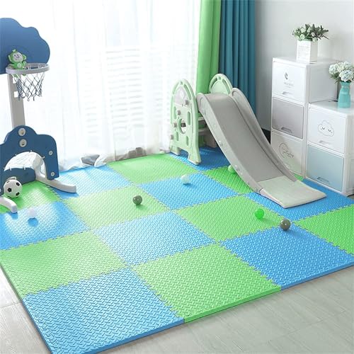 Image of Puzzle Flooring || Kids Interlocking Play mat || Baby Play Mat || Play mats for Kids || 12 MM Thick (4 Tiles - 16 Square Feet, Blue Green)
