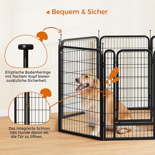 Yaheetech Welpenlaufstall Welpengitter 8-teilig 100cm, Einteilige Verriegelung, Verbindungsstangen mit rundem Kopf, Faltbare Freilaufgehege für Hunde Wohnung und Garten, Aufbau werkzeugfrei