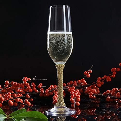 Berkware Champagne Glasses Set Of 6 - Luxurious Crystal Champagne Flutes With Elegant Rhinestone Embellished Stem - Gold Champagne Glasses For Toasting (6) #TOP6