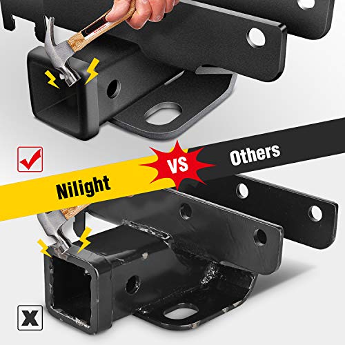 Image of Nilight 2 Inch Rear Bumper Tow Trailer Hitch Receiver Kit Compatible for 2018 2019 2020 2021 2022 2023 2024 2025 Wrangler JL JLU 4 Door and 2 Door Unlimited (Exclude JK Models) (Pack of 3)