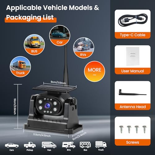 Image of Wireless Backup Camera Solar WiFi - Magnetic Ease of Use Hitch Trailer Truck HD 1080P Clear Night Vision No Lag Rechargeable Rear View Camera Car RV Camper Steady Connection to Phone