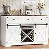 Dictac buffet cabinet with 3 drawers and charging station farmhouse kitchen sideboard cabinet with storage shelves sliding barn door coffee bar station table for kitchen living room dining room  urban country home decor