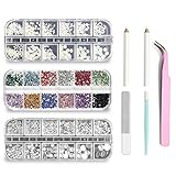 3 cajas de taladros de uñas de cristal y 2 rotuladores de fulcro y 1 pinzas y 1 pulidor de uñas y 1 juego de exfoliante, diamantes de imitación transparentes redondos