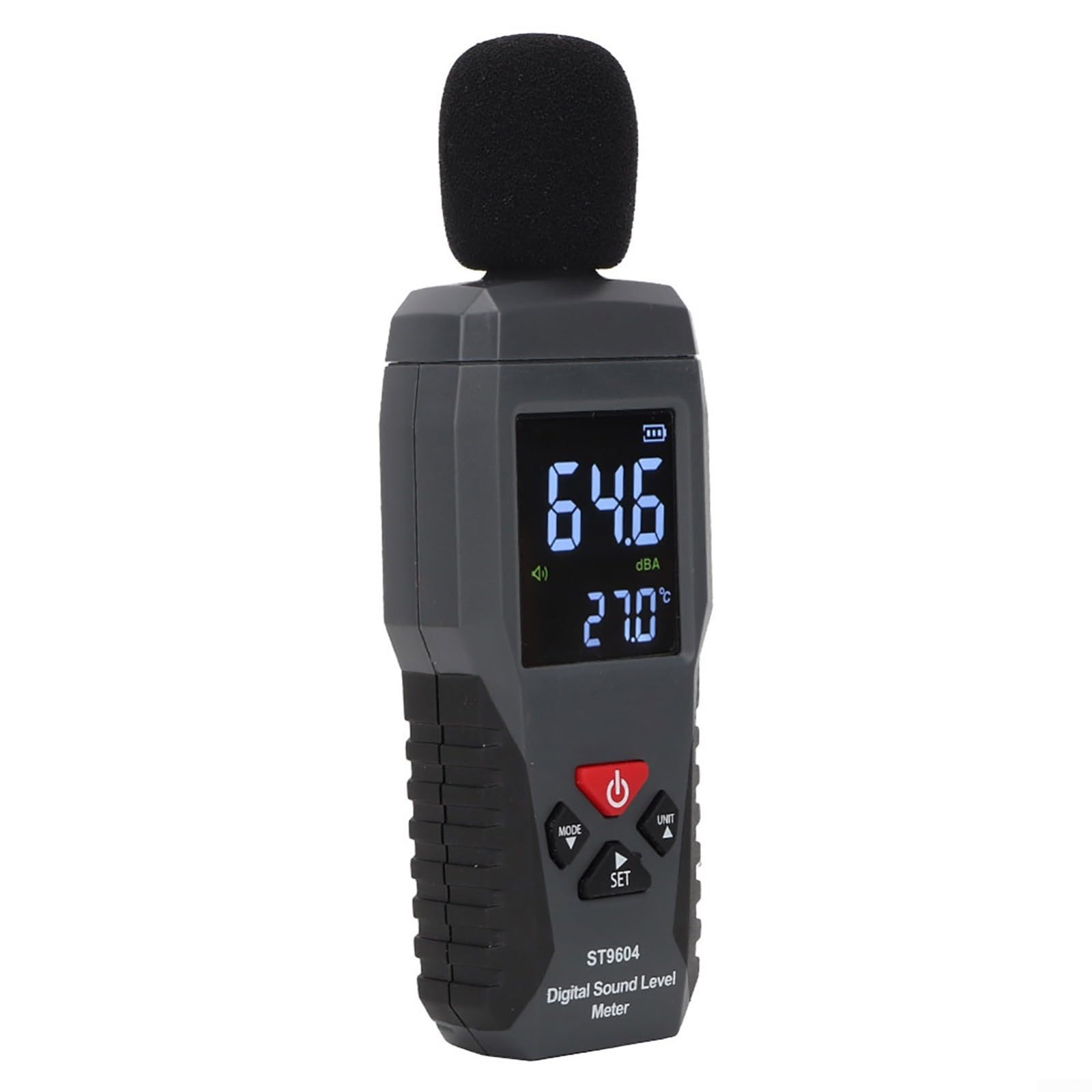 ST9604 - Misuratore di livello acustico digitale 30-130dB, misuratore di rumore con display LCD e funzione di temperatura, tester di decibel portatile per ufficio per cantiere