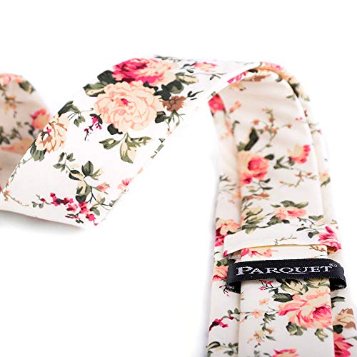 Image of Parquet Mens Floral Tie | Cotton Printed Skinny Necktie for Wedding | Spring & Summer