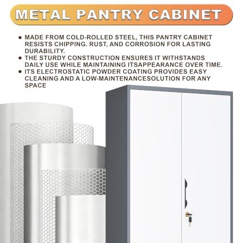 Image of 61 inch Metal Garage Storage Cabinet with Lock, Broom Closet Utility Cabinet