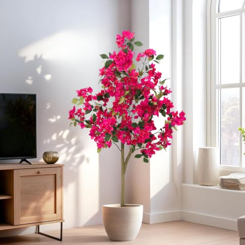 Image of ARICK DECOR 5Ft Artificial Bougainvillea Tree with Pot | Realistic Faux Pink Flowering Plant | Large Silk Flower Tree for Living Room, Home, Office & Indoor Decor | 5 Feet Tall Floor Plant (Pink)