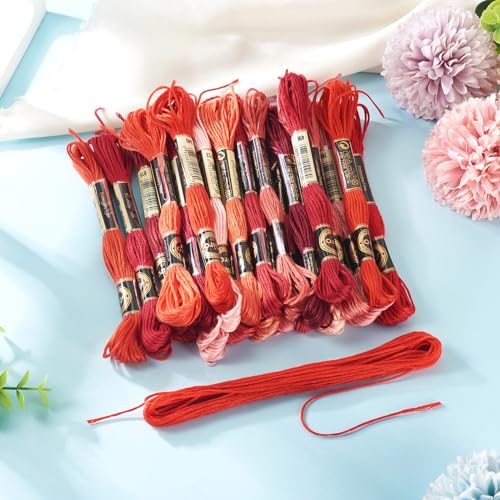 Image of FASHEWELRY 210 Yards Handmade Polyester Embroidery Floss Red Crewel Cross Stitch Threads 1mm 6-Ply Embroidery Thread Bulk for Beginners Adult DIY Sewing Knitting Supplies