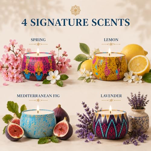 Candles Gift Set for Women, 4 Pack Scented Candles with 8% Essential Oils, 120H Long Lasting Aromatherapy Candles for Home Relaxation - Image 4