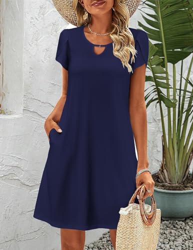 Zeagoo Women's Casual A-Line Dresses with Pockets Summer Floral Tshirt Dress Short Sleeve Mini Dress Flowy Sundresses2