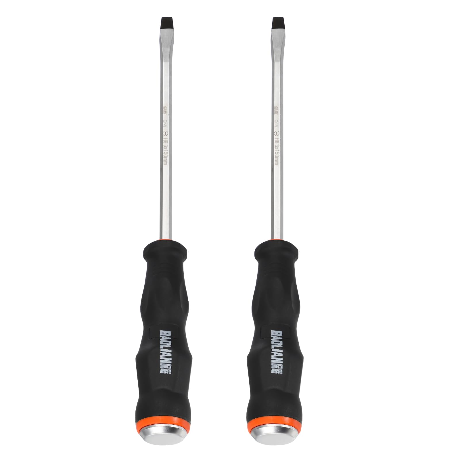 sourcing map 2Pcs Magnetic Slotted Screwdriver SL7 x 145mm CR-V Steel Go-Thru Flat Screwdrivers with Striking Cap for Industry and Automobile Repair