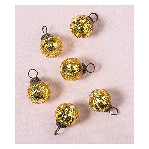 Luna Bazaar Mini Mercury Glass Ball Ornaments (1 to 1.5-Inch, Gold, Mona Design, Set of 6) - Great Gift Idea, Vintage-Style Decorations for Christmas, Special Occasions, Home Decor and Parties