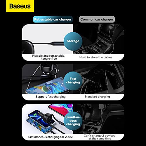 Image of Baseus Enjoyment Series 30W Car Charger with Retractable 2-in-1 C+L Cable 30W Black
