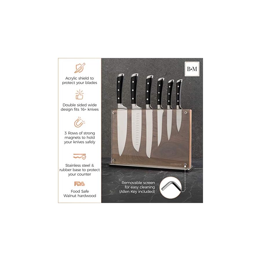 Stylish-Large-Magnetic-Knife-Holder-Holds-16-Knives-Walnut-Wooden-Knife-Block-Without-Knives-Wide-Kitchen-Magnetic-Knife-Holder-Double-Sided-Kitchen-Knife-Storage-Organizer-Block Stylish Large Magnetic Knife Holder - Holds 16+ Knives - Walnut Wooden Knife Block Without Knives - Wide Kitchen Magnetic Knife Holder - Double Sided Kitchen Knife Storage Organizer Block