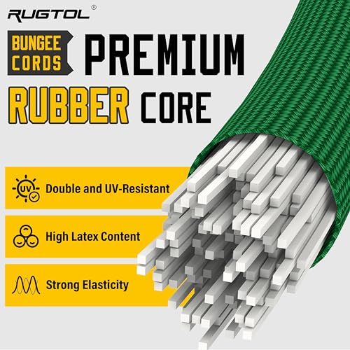 Image of Bungee Cords with Hooks, 48 Inch Adjustable Green Bungee Cords with Carabiner Heavy Duty Outdoor, 8mm Thick Easy to Adjust Bungee Rope UV Resistant for Truck Bed, Bike Rack, Trash Can, Moving, 6 Pack