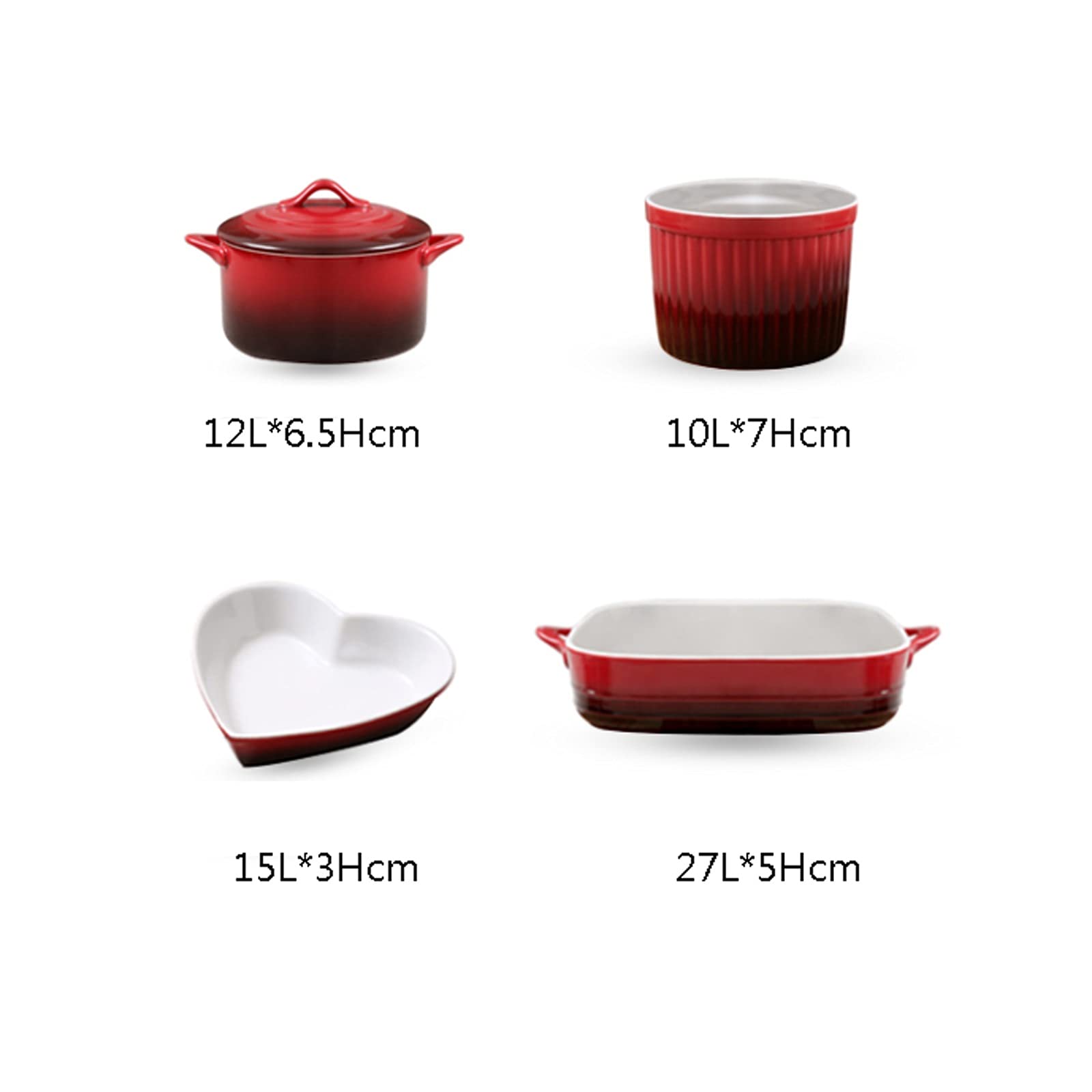 Tapete para hornear Juego de cacahuetes de cerámica roja, plato de cerámica de 4 piezas PANSERA DE PANSERA DE CASSEROLE Plato de cazuela para cocinar, Cena de pastel, Cocina Bandeja para hornear recta
