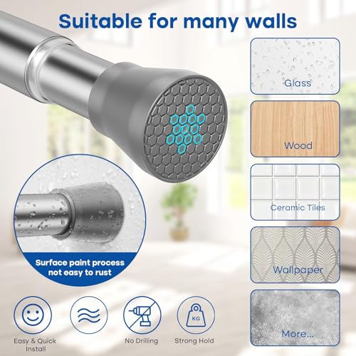 Image of Shower Curtain Rod Tension Curtain Rod 30-64 Inch Silver Shower Rod Curtain Rod no Drilling Expandable Tension Curtain Rod Spring Curtain Rod for Bathroom Closet Doorway Door