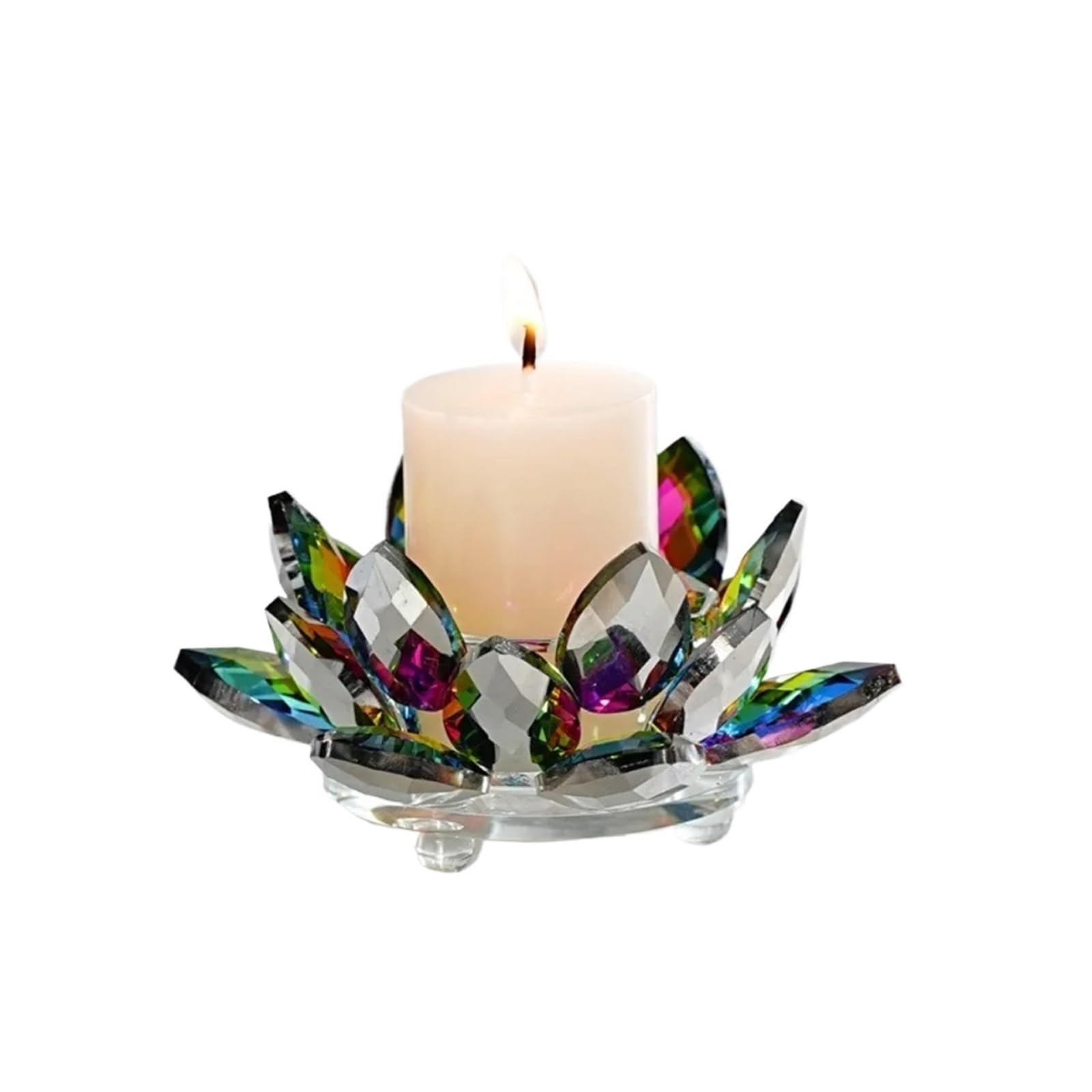 Lotus Candle Holder Crystal Clear Figurines Tealight Candlestick Home Ornament Glass Everlasting Lamp Base Party Decor(Color1)