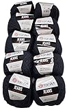 Ilkadim 10 x 50g Strickwolle YarnArt Jeans einfarbig mit 55% Baumwolle, 500 Gramm Wolle Uni (anthrazit 28)