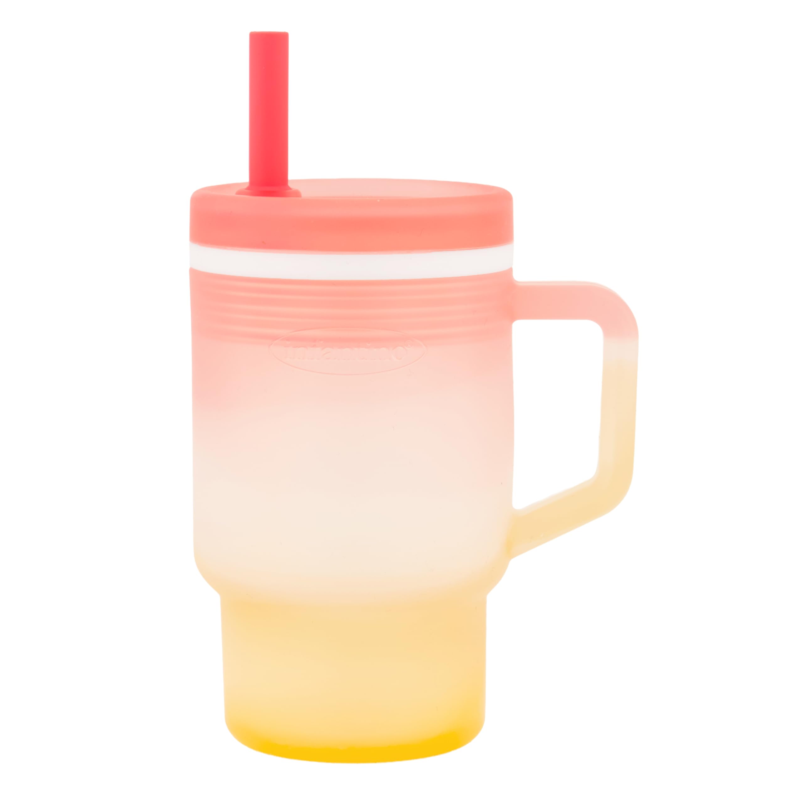 INFANTINO My 1st Tumbler, 255 ml Silicone Sippy Cup with Straw & Handle, Spill-Resistant Baby Cup for On-the-Go, BPA-Free Transition Bottle, Sunset Kiss
