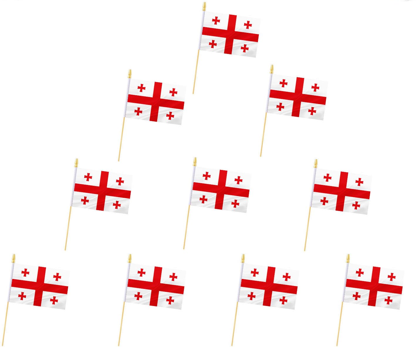 10 Pack Georgia Flags - Handheld Flag- Desktop Flag-5x8 In, Georgians Mini Flag,Safety Ball Top. Suitable For Party Decorations, Store Displays, Bar Decorations And National Day Parades. (Georgia)