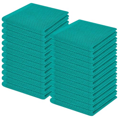 Image of Homaxy 100% Cotton Waffle Weave Kitchen Dish Cloths, Ultra Soft Absorbent Quick Drying Dish Towels, 12 x 12 Inches, 24-Pack, Teal