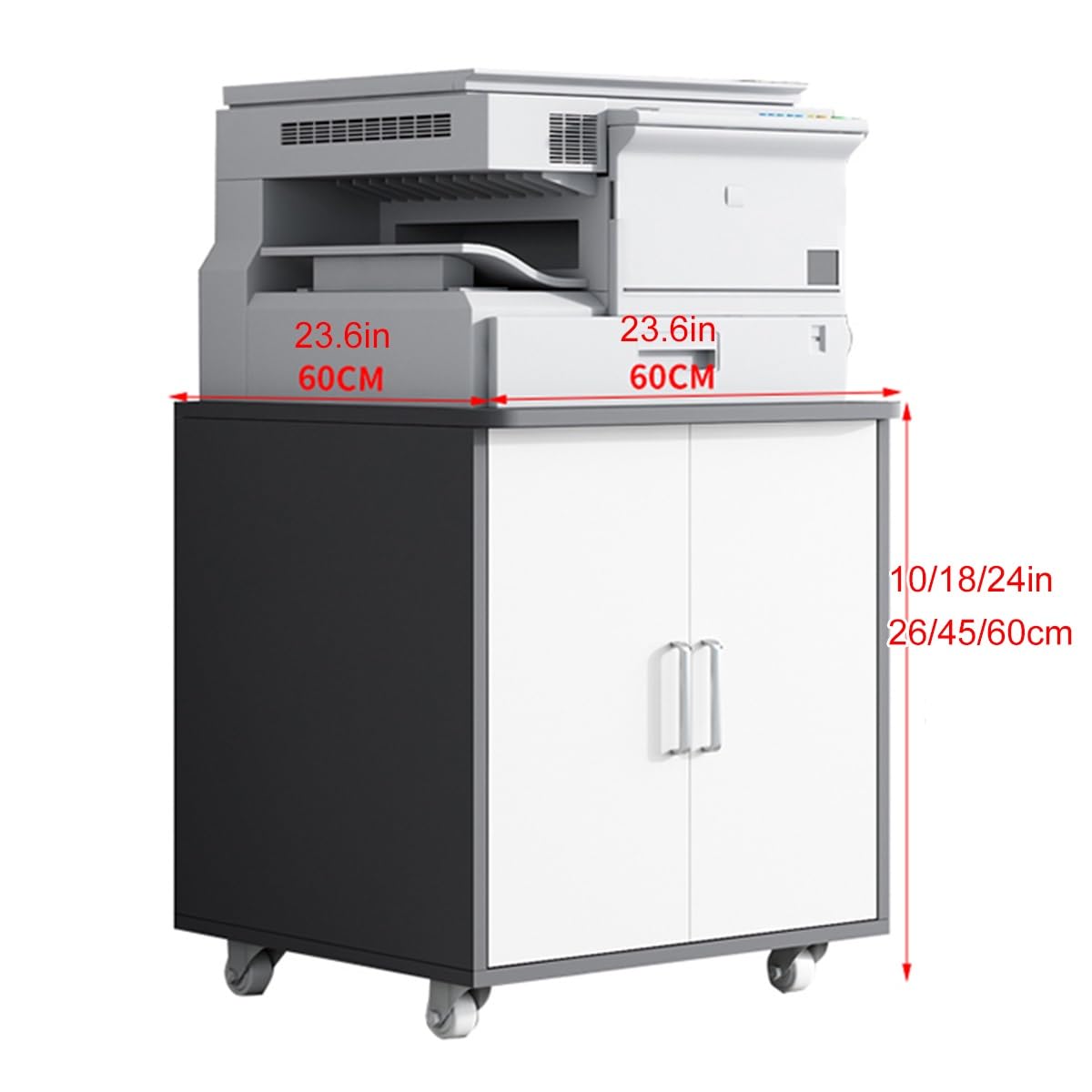 Soporte para impresora debajo del escritorio, gabinete de impresora estrecho de 60 cm con estantes, mesa de impresora moderna para espacio de trabajo (blanco, 60 cm de alto)