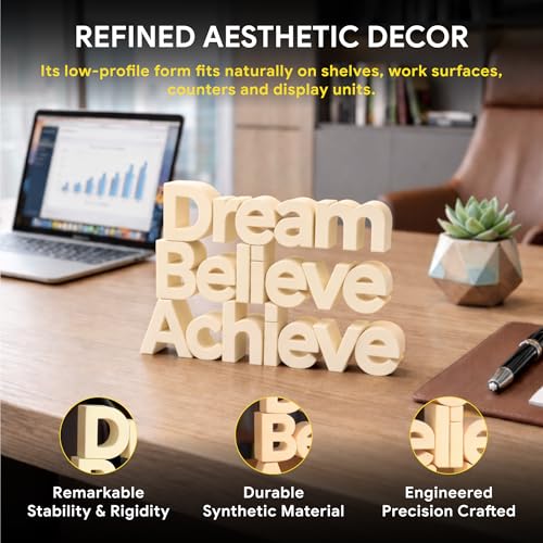 Image of Mad Masters Dream Believe Achieve Motivational Desk Decor - Aesthetic Table, Shelf & Wall Showpiece for Home Office, Business. Vastu Friendly Gifting, Soft Ivory (8x5.5x1 Inch)