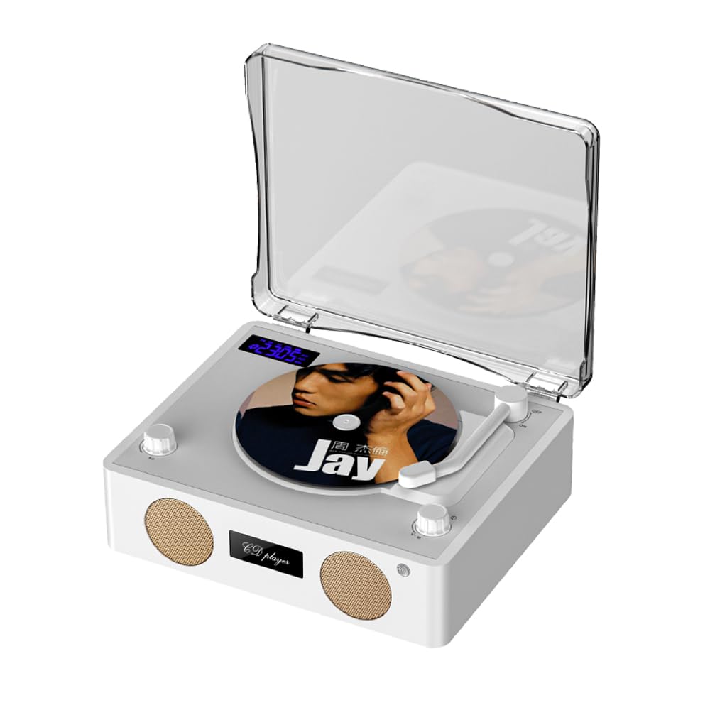 CD Player Portable Bluetooth with Dual Speakers, Desktop Music Players with Boombox FM Radiofor Home/Car, Remote Control, LED Display, Support USB/AUX, BGM Player for Home Décor, Festival Gift(White)