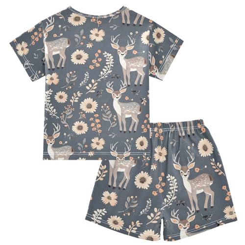 ALAZA Deer Blossom Flower Pajamas Short Sleeve 2 Piece Sleepwear Top and Bottom Pajama Set Unisex2
